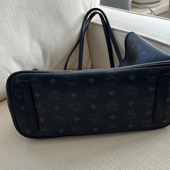 MCM Black Tote with Signature Monogram and Matching Pouch - Picture 3 of 5